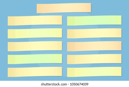 Set of colorful horizontal sticky notes paper for text stuck on blue background
