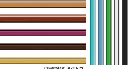 Set of colorful horizontal and vertical Wood Molding in various solid colors for graphic design elements. Wood Molding. Wood Frame.