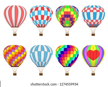 Set of colorful hot air balloons or aerostat,  isolated on white background