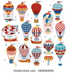 Set Of Colorful Hot Air Balloons Isolated On White Background  Vector Illustration 