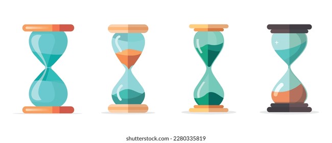 Set of colorful hourglass icons in flat style, simple design on white background. Vector illustration