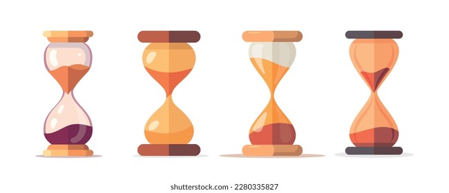 Set of colorful hourglass icons in flat style, simple design on white background. Vector illustration