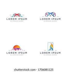 set colorful house building logo icon design vector template