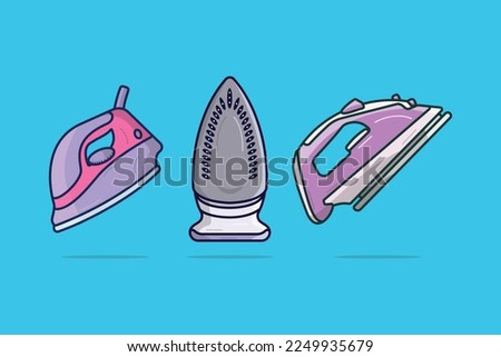 Set of Colorful House Electric Iron vector illustration. Home interior objects icon concept. Electric iron household appliance for steaming clothes vector design.