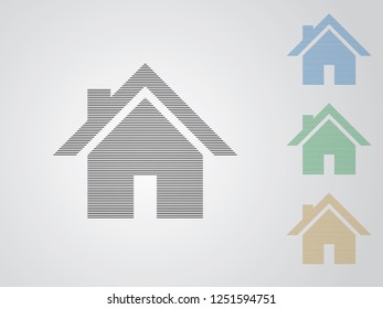 A set of colorful house vector logos for real estate business using straight lines on white background illustration