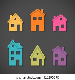 Set of colorful houses icons. Global colors - easy to change.