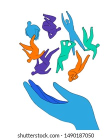 Set of colorful human figures in different postures isolated on white background. User / people management concept illustration. Vector illustration