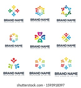 set colorful human team logo design vector template