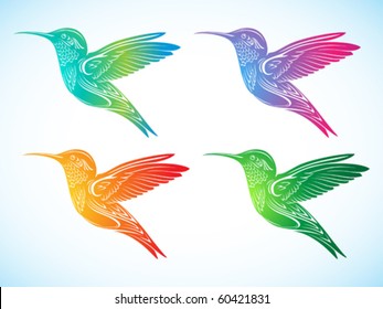 set of colorful hummingbird