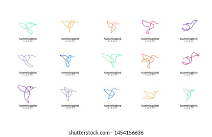 set of colorful hummingbird line logo