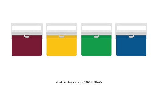 Set of colorful ice box vector illustration. portable cooler. isolated background vector flat design.