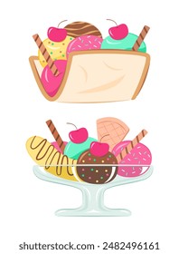 Conjunto de helado colorido con pan y tapa para dulce y postre Concepto Ilustración Clip Arte