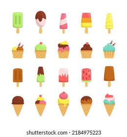 Set of colorful ice cream and chocolate vector illustrations