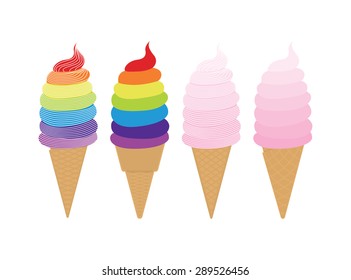 set of colorful ice cream cones with whipped cream vector illustration