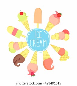Set of colorful ice cream desserts. Vector illustration.