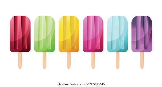 set of colorful ice cream on a stick (fruit ice). Isolated vector