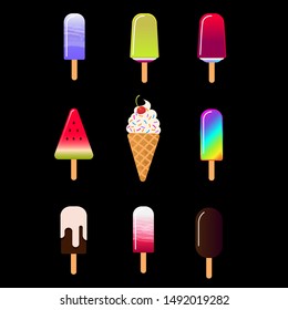 Set of colorful ice cream vector illustrations for decoration, design and stickers