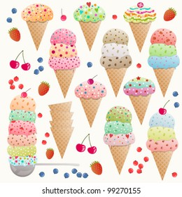 Set of colorful ice creams