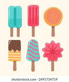 Set of Colorful Ice Creams and Popsicle for Sweet and Dessert Concept Illustration Clip Art