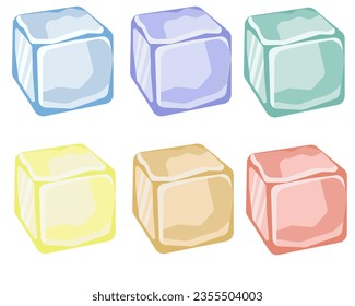 Set of colorful ice cubes, frozen water or fruit juices vector illustration