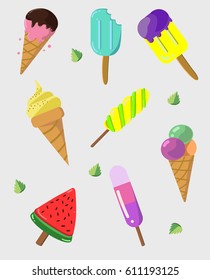 set of colorful ice-creams  