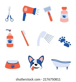 Set of colorful icon for grooming dog salon