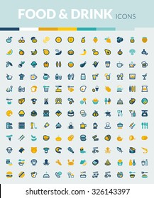 Set of colorful icons about food and drink