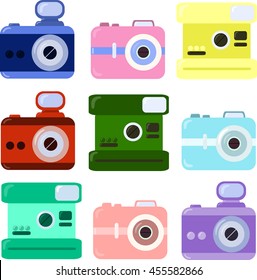 set of colorful icons of cameras isolated on white background