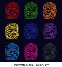 Set of colorful icons fingerprints - vector