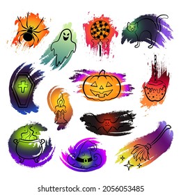 Set of colorful icons of Halloween. Vector illustration.
