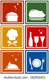 set colorful icons with kitchen objects silhouette