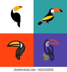 Set of colorful icons or logo templates of modern stylish toucans