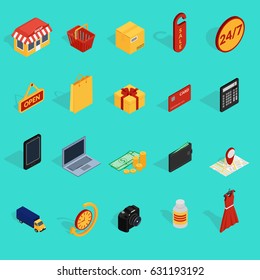 Set of colorful icons online shopping. Design for web sites, mobile applications. Isometric, 3D. Vector illustration. 