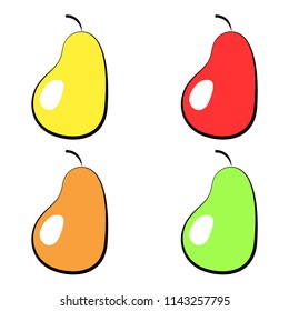 Set of colorful icons pears . on a white background. Design for sticker, label, banner. Vector illustration.