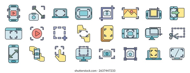Set of colorful icons representing screen capture tools and technology