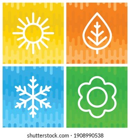 A set of colorful icons of seasons. The seasons - winter, spring, summer and autumn. Weather forecast sign. Season simple elements concept.  