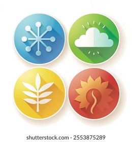 A set of colorful icons of seasons. The seasons - winter, spring, summer and autumn. Weather forecast sign. Season simple elements concept. illustration vector on white background.