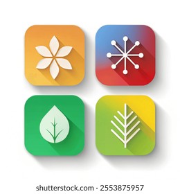 A set of colorful icons of seasons. The seasons - winter, spring, summer and autumn. Weather forecast sign. vector illustration with white back