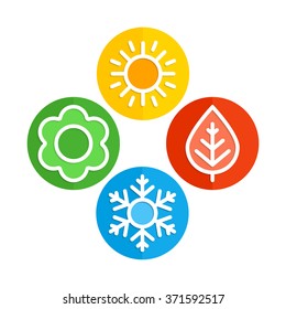 A set of colorful icons of seasons. The seasons - winter, spring, summer and autumn.