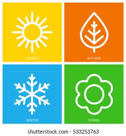 A set of colorful icons of seasons. The seasons - winter, spring, summer and autumn. Weather forecast sign. Season simple elements concept.  