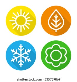 A set of colorful icons of seasons. The seasons - winter, spring, summer and autumn. Weather forecast sign. Season simple elements concept.  