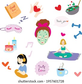 set of colorful icons ,self care and self love