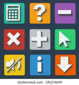 Set of colorful icons with shadow for various applications in the vector