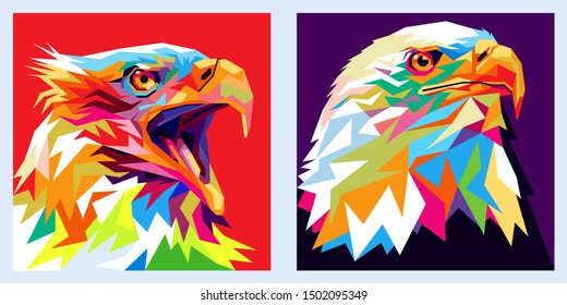 A set of colorful illustrations of eagle's head. - Vector.