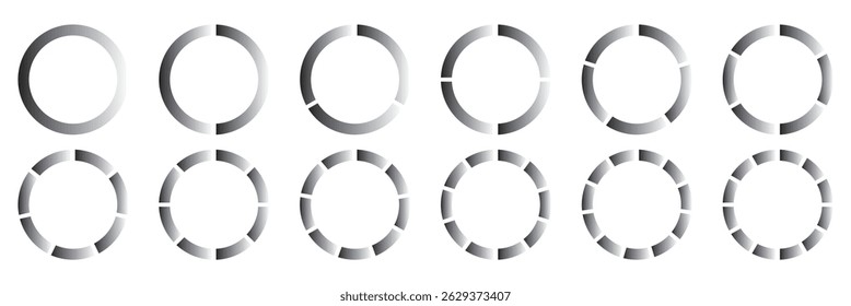 Set of colorful info Pie charts or Segment of circle element icons, Modern flat design infographics template. Segmented circles. Colorful icons.