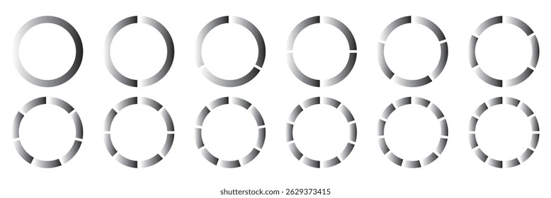 Set of colorful info Pie charts or Segment of circle element icons, Modern flat design infographics template. Segmented circles. Colorful icons.