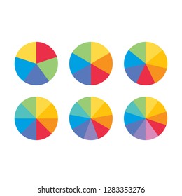 Set of colorful info piecharts / segment of circle element icons for 5 6 7 8 9 10. Simple flat design infographics template for app ui ux web button banner vector eps10 isolated on white background