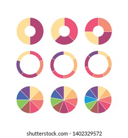Set of colorful info piecharts / segment of circle element icons, Modern flat design infographics template