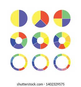 Set of colorful info piecharts / segment of circle element icons, Modern flat design infographics template