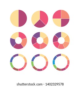 Set of colorful info piecharts / segment of circle element icons, Modern flat design infographics template